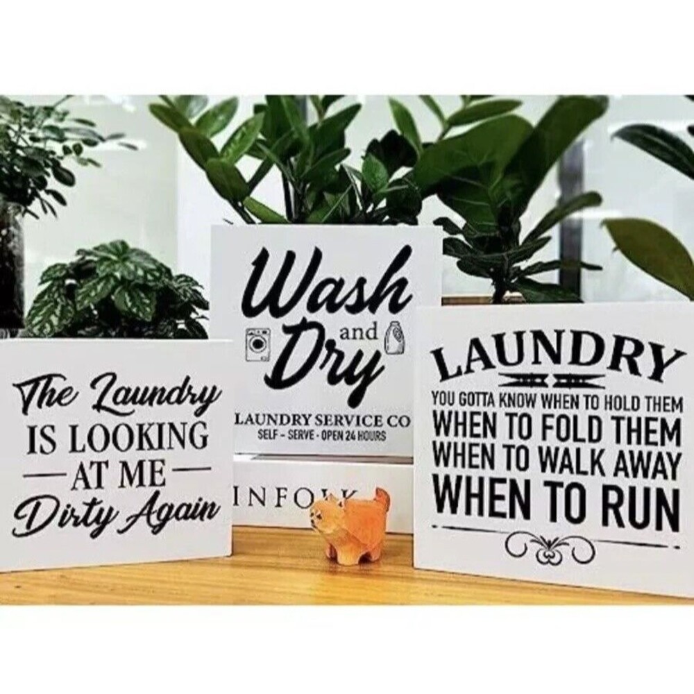3 Pcs Laundry Room Wood Box Signs Decor for Home Farmhouse Laundry Room CUTE!!